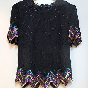 Vintage | SCALA | Mardi Gras Sequin Embellished Top
